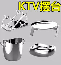 Stainless Steel KTV Bar Tabletop Accessories Set - Fruit Plate, Ashtray, Microphone Stand, Ice Bucket & Scoop for Parties & KTV Rooms