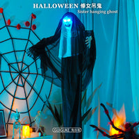 Halloween Nun Skeleton Ghost House Decor Glowing Black and White Horror Hanging Ornament