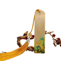 Chinese Style Hand-Painted Brass Bookmark with "A Thousand Miles of Rivers and Mountains" Design, Customizable Engraving for Gifts