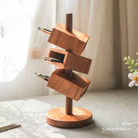 Wooden Desk Organizer with Pen Holder and Remote Control Storage, Chinese Style