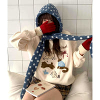 Women's Polka Dot Plush Hooded Scarf with Earflaps - Integrated Winter Warmth