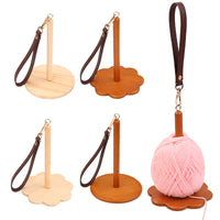 Portable Wooden Yarn Holder with Leather Wrist Strap for Knitting and Crocheting