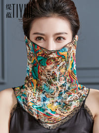 Sun Protection Silk Neck Gaiter for Women, Breathable Full Face Cover Scarf for Summer Outdoor Activities