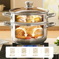 316 Stainless Steel Steamer Pot with Lid, Food Grade Induction Cooker Compatible Soup Pot with Steaming Rack