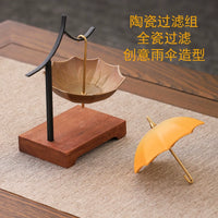 Creative Umbrella Ceramic Tea Infuser with Wooden Base