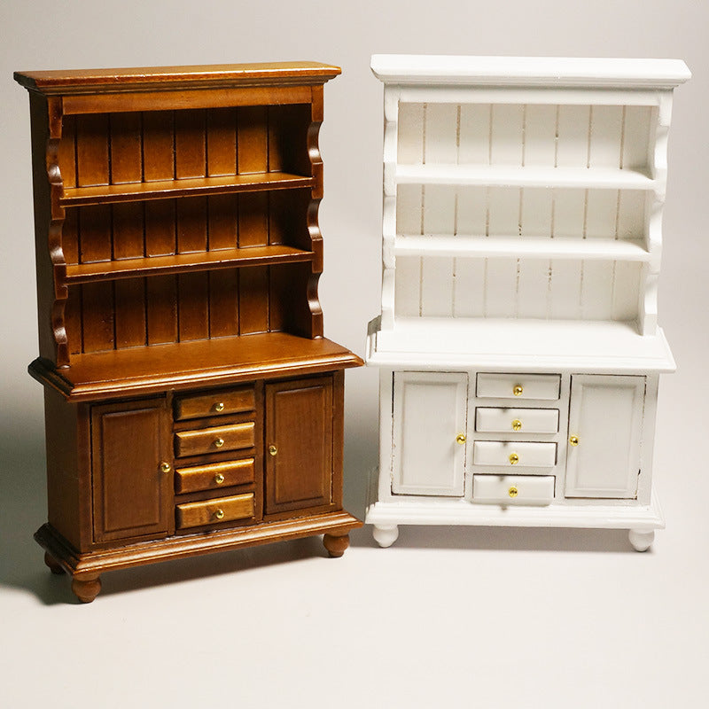 1:12 Scale Dollhouse Miniature European Style Wooden Bookcase Display Cabinet for OB11 Dolls