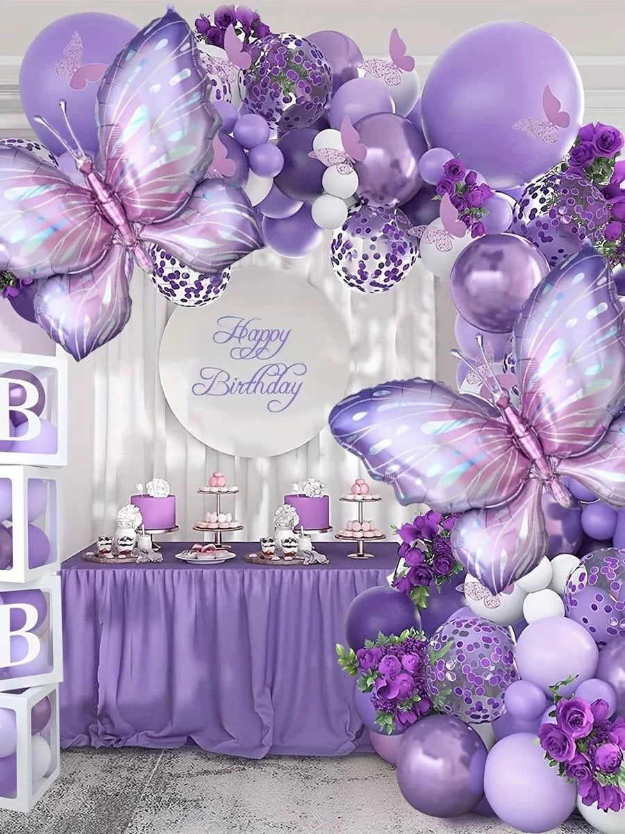 Purple Butterfly Balloon Set for Birthday Parties and Weddings