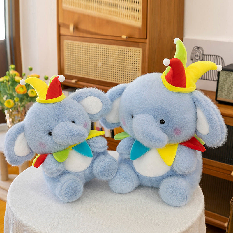 Happy Elephant Plush Toy with Clown Hat, Soft Stuffed Animal for Comfort and Play