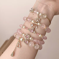 Natural Pink Crystal Bracelet with Gold Powder Accents for Couples and Friends