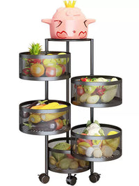 Multi-layer Rotating Kitchen Storage Rack with Wheels for Fruits and Vegetables