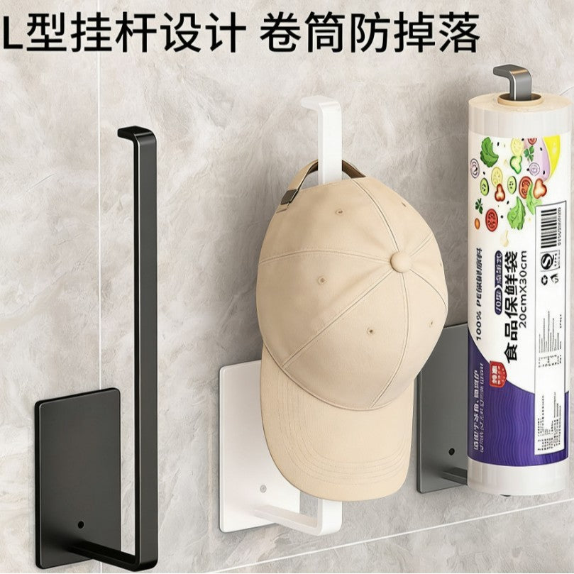 Multi-functional Wall-Mounted Storage Rack for Kitchen Paper Towels, Cling Film, and Hats - Punch-Free Installation