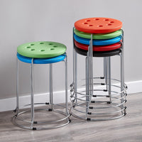 Stackable Plastic Round Stool with Reinforced Steel Legs for Home Dining