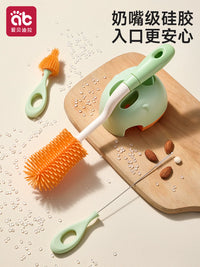 3-in-1 Silicone Baby Bottle and Nipple Cleaning Brush Set with Long Handle