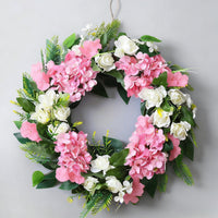 Spring Floral Wreath for Front Door, Greenery Vine Ring with Hydrangeas and Maple Leaves, Wedding & Hotel Decor