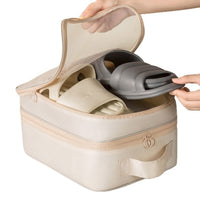 Travel Shoe Bag with Trolley Sleeve, Double-Layer 3-Compartment Dustproof Shoe Organizer