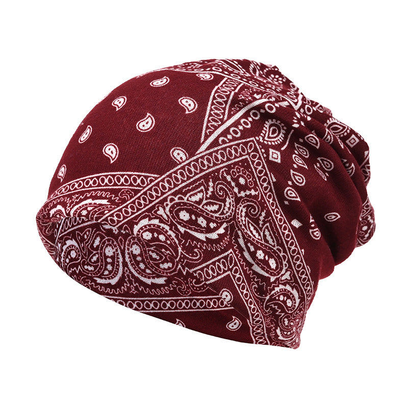 Unisex Paisley Beanie Neck Warmer Scarf - Versatile Double-Layer Headwear for All Seasons