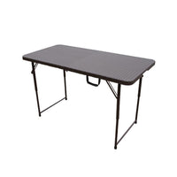 Portable 4ft Wicker Folding Table with Adjustable Height for Outdoor Camping & BBQ