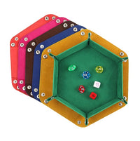 Hexagonal Velvet Dice Tray and Storage Box, Foldable PU Leather Organizer for Tabletops