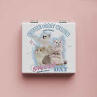 Cute Cat Pattern Portable Folding Double-Sided Makeup Mirror for Students
