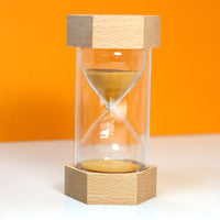 Hexagonal Wooden Sand Timer for Kids and Students, Desktop Ornament, Shatterproof
