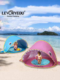 Automatic Pop-Up Kids Beach Tent with UV Protection - Portable Shark Design Play Tent