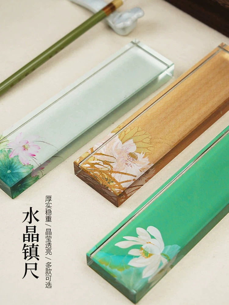 Jingyangge Crystal Paperweight for Calligraphy Practice, Chinese Style Painted Desk Ornament
