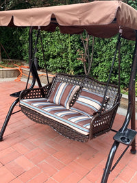Outdoor Wicker Swing Chair with Cushions, 3-Seater Patio Porch Hammock