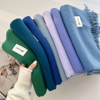 Cashmere-Feel Solid Color Tassel Scarf for Women, Warm Winter Shawl