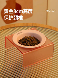 Ceramic Pet Bowl with Acrylic Stand for Cats and Small Dogs, Elevated Food and Water Dish