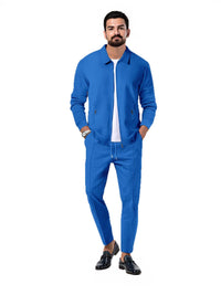 Men's Waffle Knit Casual Tracksuit Set - Zip-Up Cardigan & Pants
