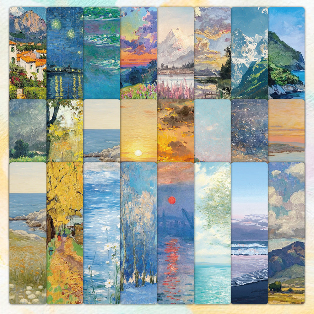 24-Piece Oil Painting Landscape Bookmark Set for Reading & DIY Crafts