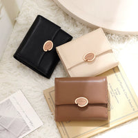 Women's Korean Fashion PU Leather Short Tri-fold Wallet with Buckle Closure