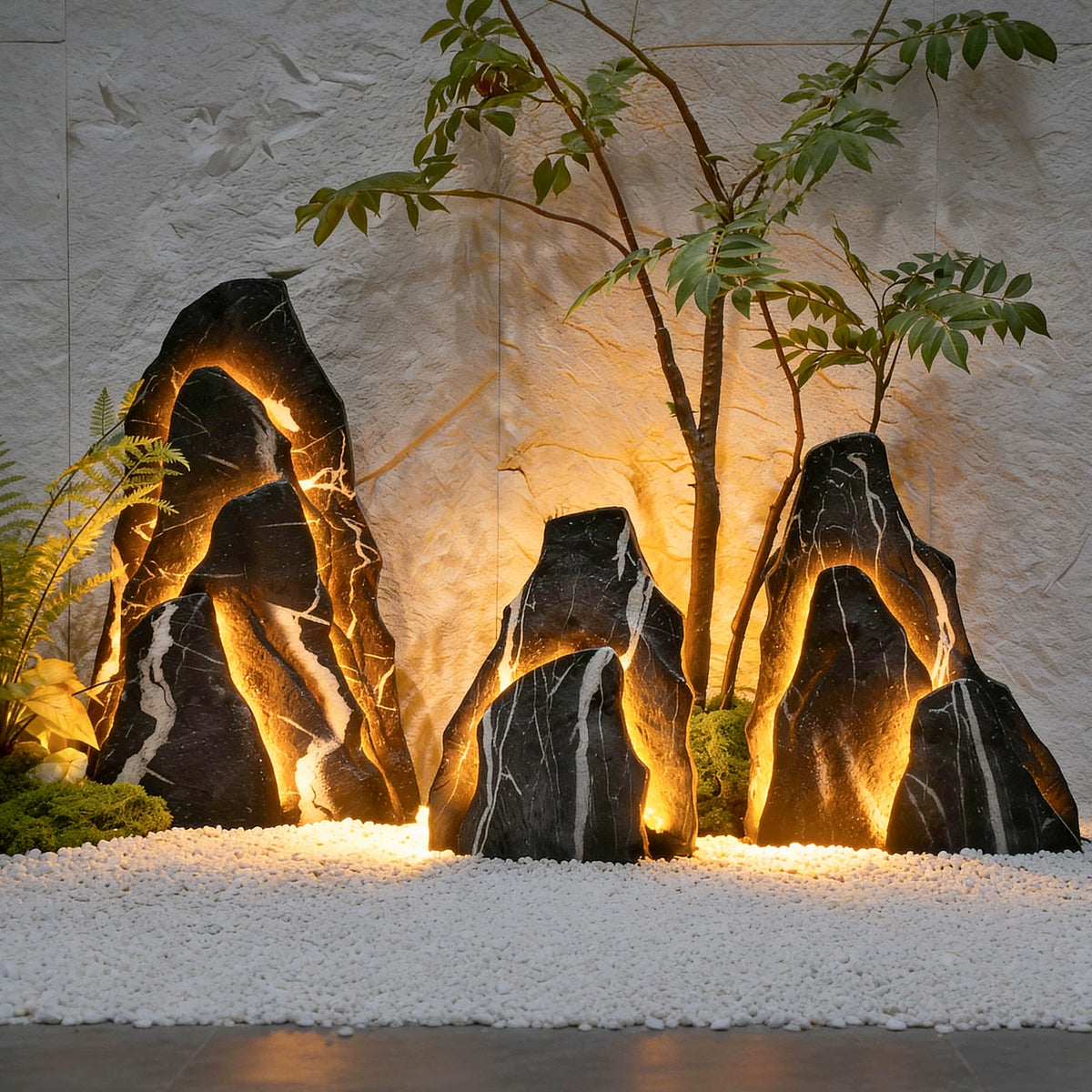 Artificial Rock Landscape Ornament with LED Lights for Garden and Commercial Decor