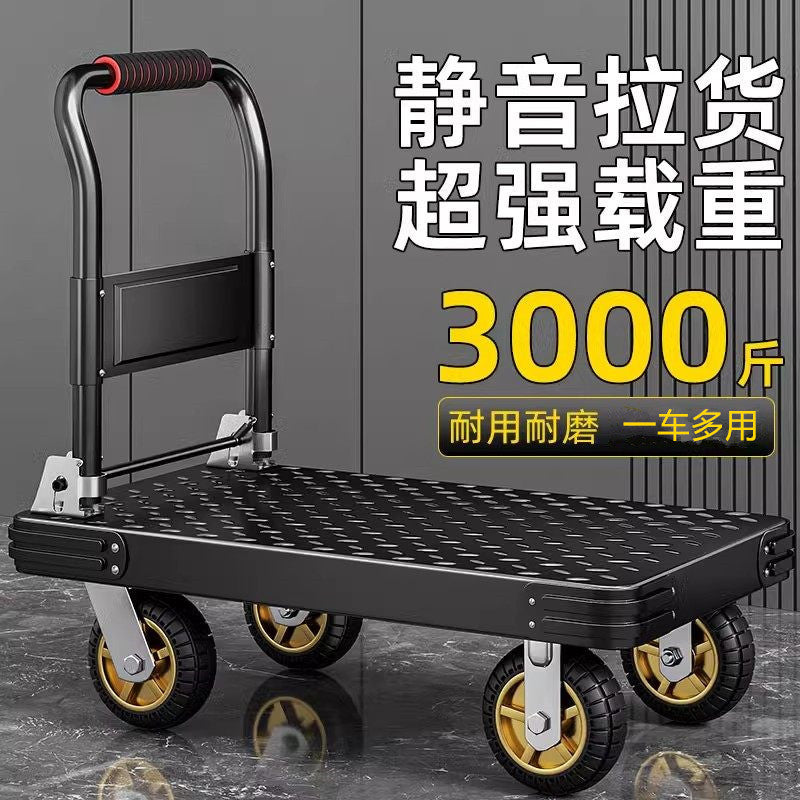 Foldable Steel Plate Platform Cart with Silent Wheels for Warehouse and Moving