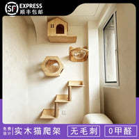 Solid Wood Cat Climbing Frame DIY Accessories with Double Space Capsules