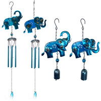 Elephant Wind Chime Metal Glass Painted Craft Hanging Ornament for Garden Patio Balcony Decor