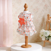 Pet Dog Cat Floral Pleated Princess Dress for Spring/Summer, Anti-Shedding Apparel