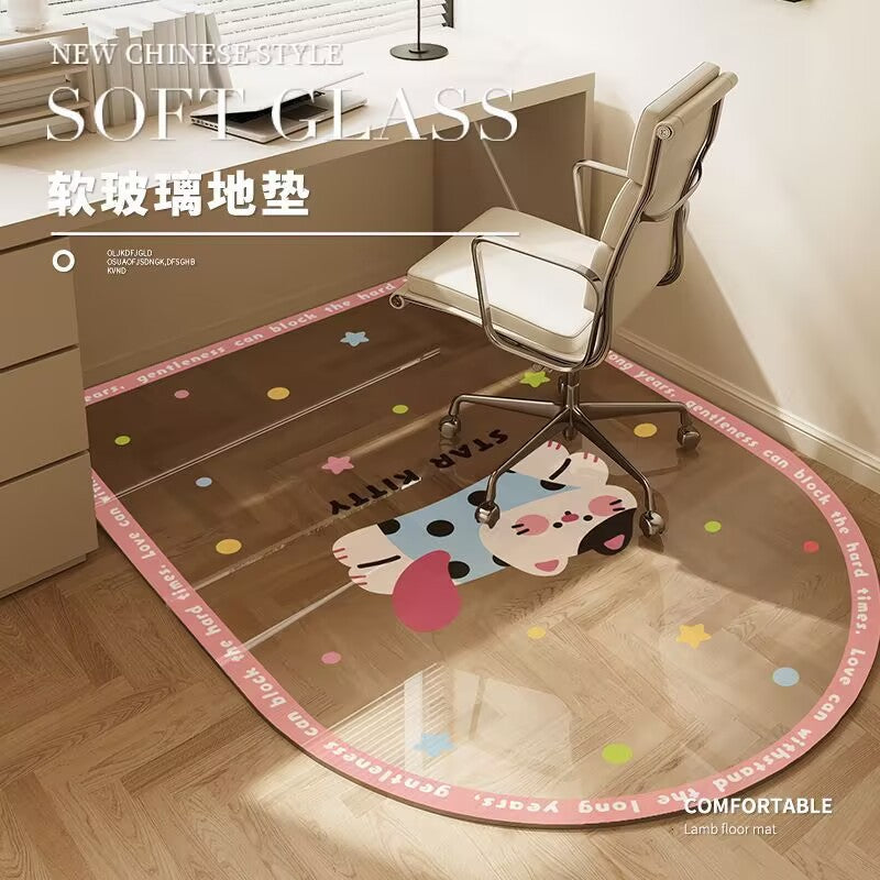 Cartoon Transparent PVC Chair Mat for Hard Floors - Non-Slip & Stain-Resistant Desk Chair Mat for Home Office & Study