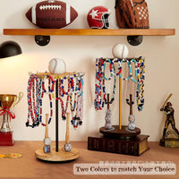 Wooden Rotating Necklace Holder Baseball Ring Display Stand Stackable Medal Rack