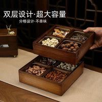 New Chinese Style Wooden Snack Box with Compartments for Living Room, Dried Fruit, Candy, and Nut Platter