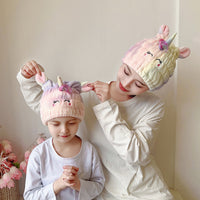 Coral Fleece Unicorn Hair Drying Cap for Adults and Children, Super Absorbent Cartoon Bath Towel