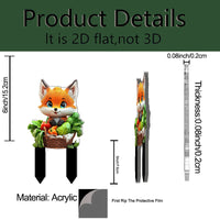 Acrylic Garden Stake with 2D Printed Fox and Vegetable Basket Design for Outdoor Decoration