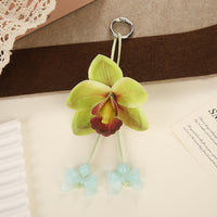 Forest Style Orchid Flower Head Keychain Bag Charm with Simulated Flowers