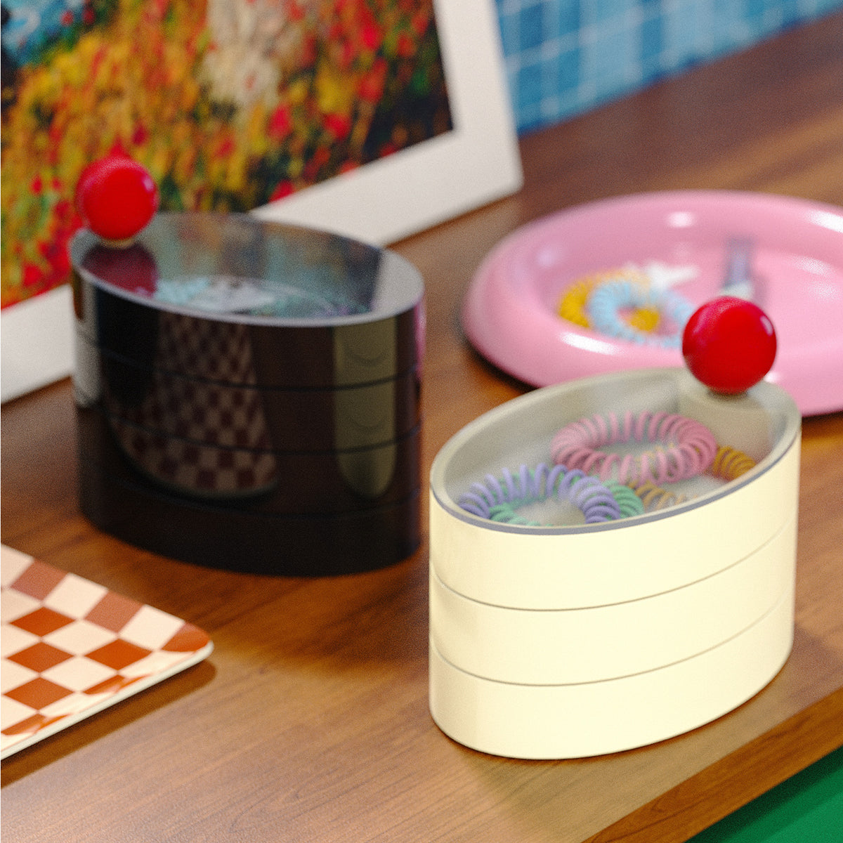 Rotating Multi-Layer Jewelry Storage Box with Lid, Compartment Organizer for Rings and Accessories