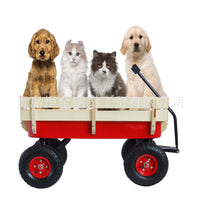 Outdoor Garden Wooden Wagon Cart Heavy Duty Yard Utility Dolly with Pull Handle