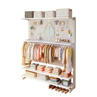 Freestanding Perforated Pegboard Storage Rack with Coat and Shoe Hooks, No-Drill Entryway Organizer
