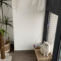 Handwoven Rattan Cat Hammock with Suction Cups for Window Mounting, Large Size