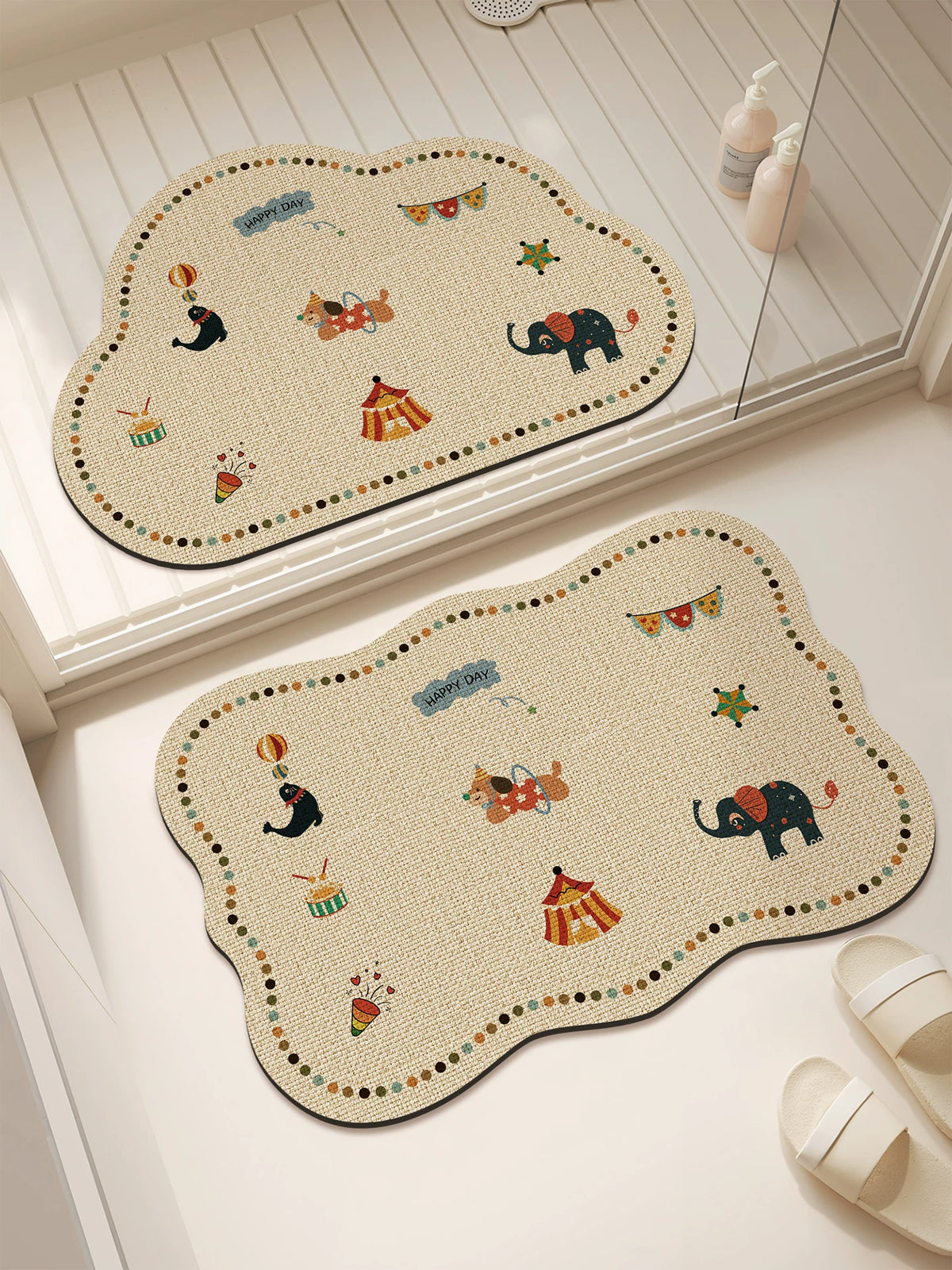 Cartoon Diatomaceous Earth Bath Mat, Non-Slip Absorbent Floor Mat for Bathroom and Toilet