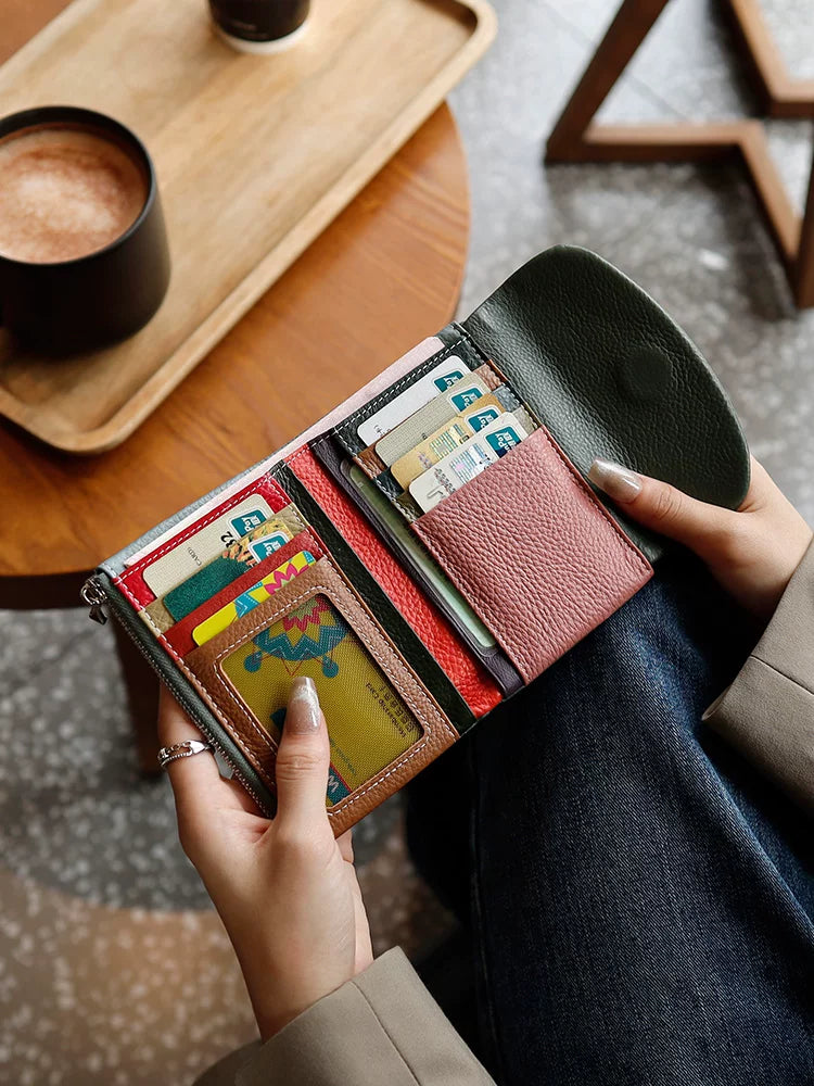 Women's Bifold Genuine Leather Wallet with Multi-Card Slots