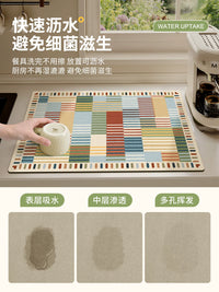 Diatomaceous Earth Kitchen Dish Drying Mat, Non-Slip Absorbent Drainer Pad for Countertops and Sinks